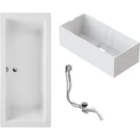 Schulte Badewanne Balos, 170x75 cm Sanitäracryl Weiß Komplett-Set mit Wannenträger und Ablauf