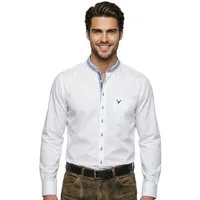 Moschen-Bayern Trachtenhemd Trachtenhemd Herren SLIM FIT Stehkragen Hirsch Langarm Weiß-Blau