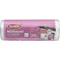 RUBIN Müllbeutel, 30 Stück/Rolle, mit Tragegriff, 25 Liter, transparent, reißfest