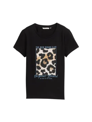 Denim Tom Tailor - T-Shirt mit Leo-Print deep black - Gr. - S
