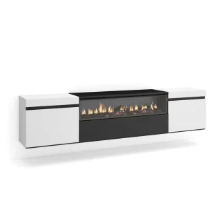 Skraut Home Lowboard, Weiß, Schwarz, Holzwerkstoff, Rechteckig,Rechteckig, 200x45x35 cm, Wohnzimmer, Wohnwände, Lowboards, Lowboards hängend