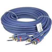 tomzz Audio Profi RCA Cinchkabel 5m, 2-fach geschirmt, blau, mit Remoteleitung KFZ-Adapter
