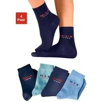 H.I.S Basicsocken Kinder Damen Herren Socken natürliche Baumwolle (Packung, 4-Paar, Gr. 19-22 bis 43-46) mit kontrasfarbenem Logo