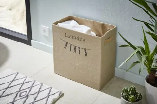 Fackelmann Wäschebox Leinenopt., beige mit Aufdruck, 84619 84619