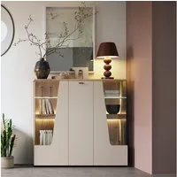 Lomadox Highboard CARMONA-129, in kaschmir und Eiche, 150 cm breit, inkl. LED-Beleuchtung