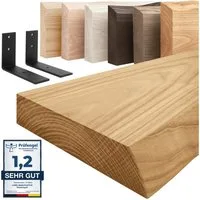 LAMO Manufaktur Wandregal Holz Baumkante Regal Farbe: Rustikal mit schwarzem Basic 40 cm, Komplett-Set, 40mm stake Massivholzplatte