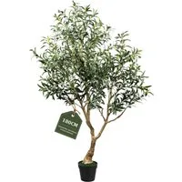 Kunstbaum Künstlicher Olivenbaum 180 cm–3 Stämme, Kunstpflanze mit 76 Früchten, adorbox, Höhe 180 cm, pflegefreie Dekopflanze für Innenräume, Wohnzimmer Schlafzimmer Büro