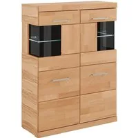OTTO home Highboard Ribe,85cm breit,115cm hoch, Fronten Massivholz,4 breite Fächer, Korpus Holzwerkstoff,2Türen mit Glaseinsatz, Böden versetzbar