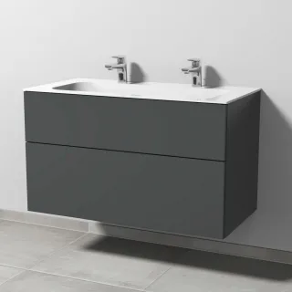 Sanipa 3way Keramik-Set Finion Keramik-Doppelwaschtisch und Unterbau mit 2 Auszügen, Anthrazit-Matt SM40322