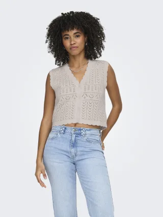 ONLY - ONLIRINA V-NECK BUTTON VEST KNT NOOS Pumice Stone - Gr. - XL