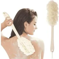 HUGERSTONE Duschschwamm Badeschwamm mit Rutschfest Langen Stiel, Duschbürste mit Aufhängung, Rückenbürste Dusche mit 44cm Griff für Peeling, Massage, Luffaschwamm