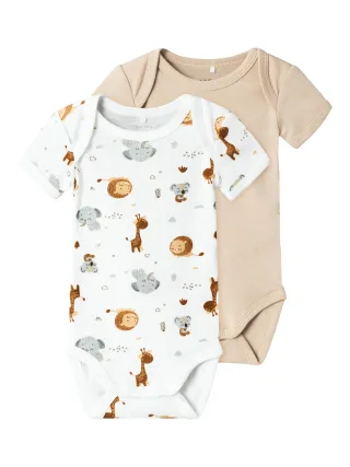 NAME IT - NBNBODY 2P SS BEIGE ANIMAL NOOS bright white - Gr. - 56