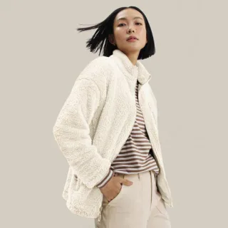 Plüschfleece-Jacke für Damen, Damen, size: regular, Elfenbein, Polyester, by Lands' End