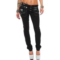 Cipo & Baxx Regular-fit-Jeans Damen Regular Fit Hose Mid Waist BA-CBW0313 (1-tlg) mehrfache Logos und aufgenähte Reißverschlüsse