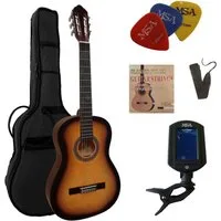 MSA Konzertgitarre C, 4/4 Konzertgitarre im Set, Classic, Nylonsaiten, Tasche, Band, Saiten, 3xPik, Stimmgerät, Lindenholz