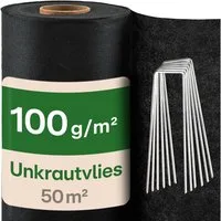 Praknu Gartenvlies Unkrautvlies 100g/m² 50m² - 24 Erdanker Wasserdurchlässig UV-Stabil, (Einzelartikel, 50g/m² Unkrautvlies 20m² mit 24 Erdankern wasserdurchlässig), Wasserdurchlässig, UV-Stabil, Reißfest, Chemiefrei, Nachhaltig