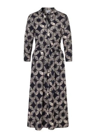 MORE & MORE - langes Hemdblusenkleid mit Print schwarz - Gr. - 34