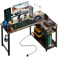 GTPLAYER Schreibtisch Gaming Tisch Eckschreibtisch mit Regal USB-Ladeanschluss und Steckdose (1 Tisch), 120/100cm Computertisch L Form, PC Tisch für Büro, Heimbüro