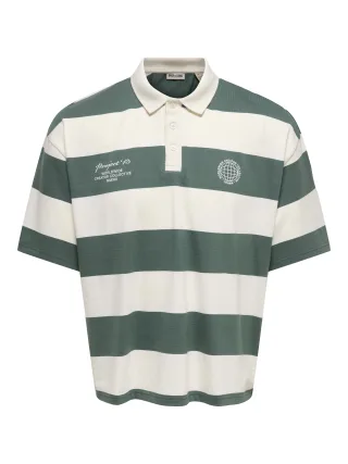 ONLY&SONS - ONSDEVIN RLX SS RUGBY POLO TEE Silver Pine - Gr. - XL