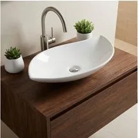 Arnusa Aufsatzwaschbecken modernes Design Waschbecken Keramik Oval Handwaschbecken (Waschbecken), 66,5 x 40 cm länglich Weiß