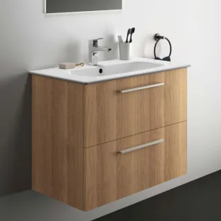 Ideal Standard i.life A Möbelwaschtisch-Paket K8743NX 84x46x64,5cm, 1 Hahnloch, Griff Chrom gebürstet, Eiche natur