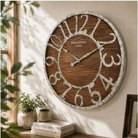 K&L Wall Art Wanduhr große Industrielle Metalluhr Vintage Holzuhr Rost Optik (Uhr ohne Tickgeräusche)