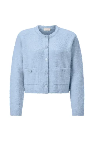 Rich & Royal - Crew-Neck Cardigan Bouclé frosty blue - Gr. - XS
