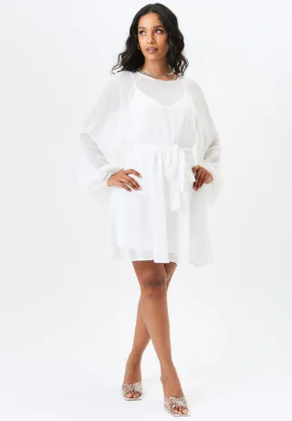 Langärmeliges Chiffon-Folien-Minikleid