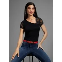 Melrose T-Shirt Kurzarm, feminin geschnitten, asymmetrischer Ausschnitt