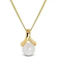 Miore Perlenkette MG9039N, Damen Halskette aus Gelbgold, 9 Karat 375 Gold - mit Perlen Anhänger