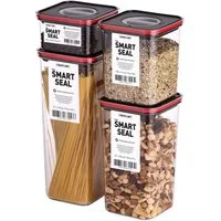 NEOFLAM® Vorratsdose Smart Seal Vorratsbehälter Set 4tlg. - Gr. S, M, L, XL - Rot, Kunststoff (AS & PP), Silikon, (4-tlg)