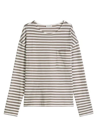 Marc OPolo Casual - Langarmshirt mit Streifenmuster braun/weiß - Gr. - M