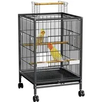 FIVMEN Vogelkäfig Papageienkäfig Vogelvoliere Vogelkäfig Vogelhaus Käfig mit Rollen, Voliere kanarienvögelkäfig 46x46x91cm (mit Offenem Dach)
