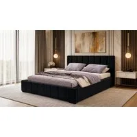 MARPUR Polsterbett Luxus Polsterbett NERO aus weichem Velours mit Lattenrost (Polsterbett mit Bettkasten und Kopfteil, Lattenrost, Füße, Anleitung), gepolstertem Kopfteil & silbernen Füßen