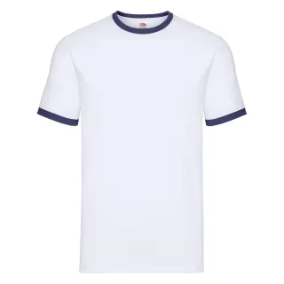 Fruit of the Loom - T-Shirt Ringer-Stil für Herren/Damen Unisex (Weiß/Marineblau)