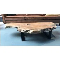 Couchcenter Couchtisch Teakholz Baumkanten Wohnzimmer Tisch Couchtisch Akar Sofatisch 120 cm, Hochwertiges Teak Holz