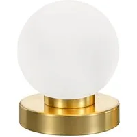 Reality Leuchten LED Nachttischlampe, Dimmfunktion, LED wechselbar, Warmweiß, kleine Bauhaus Lampe touch dimmbar Glas-kugel Lampenschirm Weiß Ø 12cm
