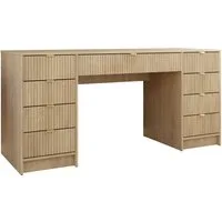 MIRJAN24 Schreibtisch Tireno Bis (mit neun Schubladen), 154x55x76 cm, Goldfarben Aluminiumgriffe, Schminktisch