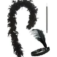 Kostüm Charleston Stirnband Set Damen Schwarz