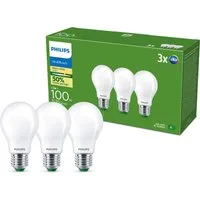 Philips LED-Leuchtmittel Ultraeffiziente E27, 3er-Pack, 100W, Warmweiß, E27, 3 St., Warmweiß, EyeComfort, Lange Lebensdauer, Klassisches Design, Matt