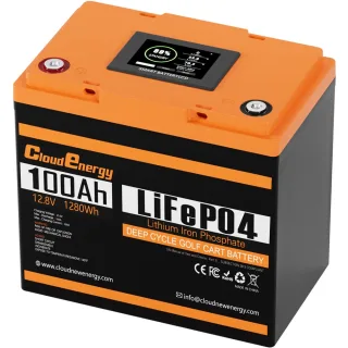 [EU Direct] Cloudenergy 12V 100Ah LiFePO4 Battery Pack with LCD Display Bluetooth Connect, 1280Wh Energy, 6000+ Cycles,