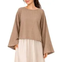 WENOR Schlupfbluse Damen Musselin Einheitsgröße – Oversize Sommerbluse 36-40 weite Fledermausärmel, luftig & locker – Baumwoll-Layering Sommerbluse