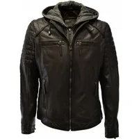 Zimmert Leather Lederjacke Carlo mit abnehmbarer Kapuze, Cognac, Schwarz, Dunkelbraun