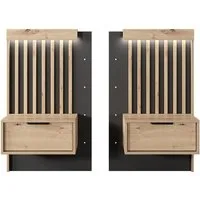 Lomadox Nachtschrank TALCA-167 Eiche Dekor anthrazit Lamellen Paneel Schubladen 50 cm Beleuchtung