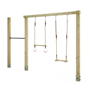 Holzschaukel Aero Star 11x11 cm Pfosten - Robuste Gartenschaukel mit Reckstange & Kletternetz für Kinder - Wetterfestes Spielgerät - Wickey