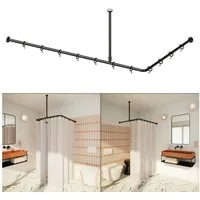 Aquabad® Duschvorhangstange Hastaflex Vario Duschvorhangstange, 2-läufig, kürzbar, Aluminium, Farbe: Schwarz, 90x90cm bis 80x 175cm