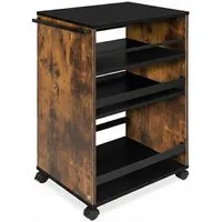 bomoe Rollwagen Nischenwagen Servierwagen auf Rollen 50x38x79cm Braun und Schwarz, 3 verstellbare Ebenen & Holz Küchenwagen mit Arbeitsplatte