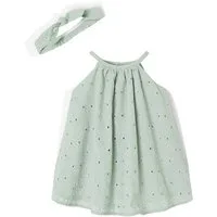 vertbaudet Minikleid Baby Trägerkleid aus Lochstickerei mit Haarband