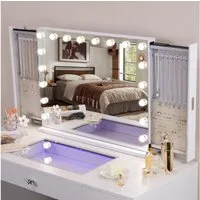 FENCHILIN Kosmetikspiegel Schminktischspiegel mit LED-Beleuchtung und integriertem Schmuckfach (1-St), Mit Bluetooth-Funktion, weiß, 80 x 60 cm