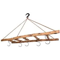 UNUS HOME Dekohänger Dekoleiter Holzleiter hängend (120cm, old look), inklusive 5 Haken und Gusseisen Deckenhaken